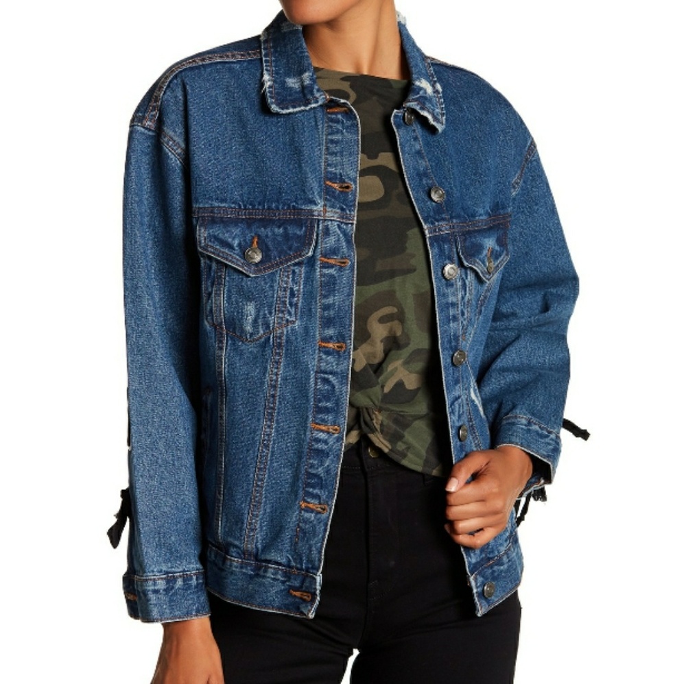 Back  lace-up detail Denim Jacket